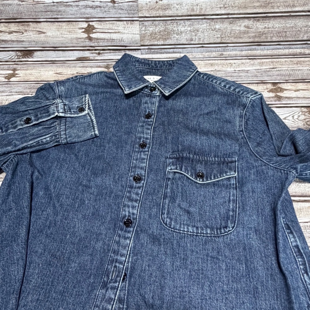 Rag & Bone Denim Shirt Women Small Blue Raw Hem Long Sleeve Button Down Pocket